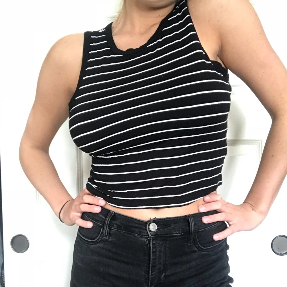 Black and White Striped Tank - M